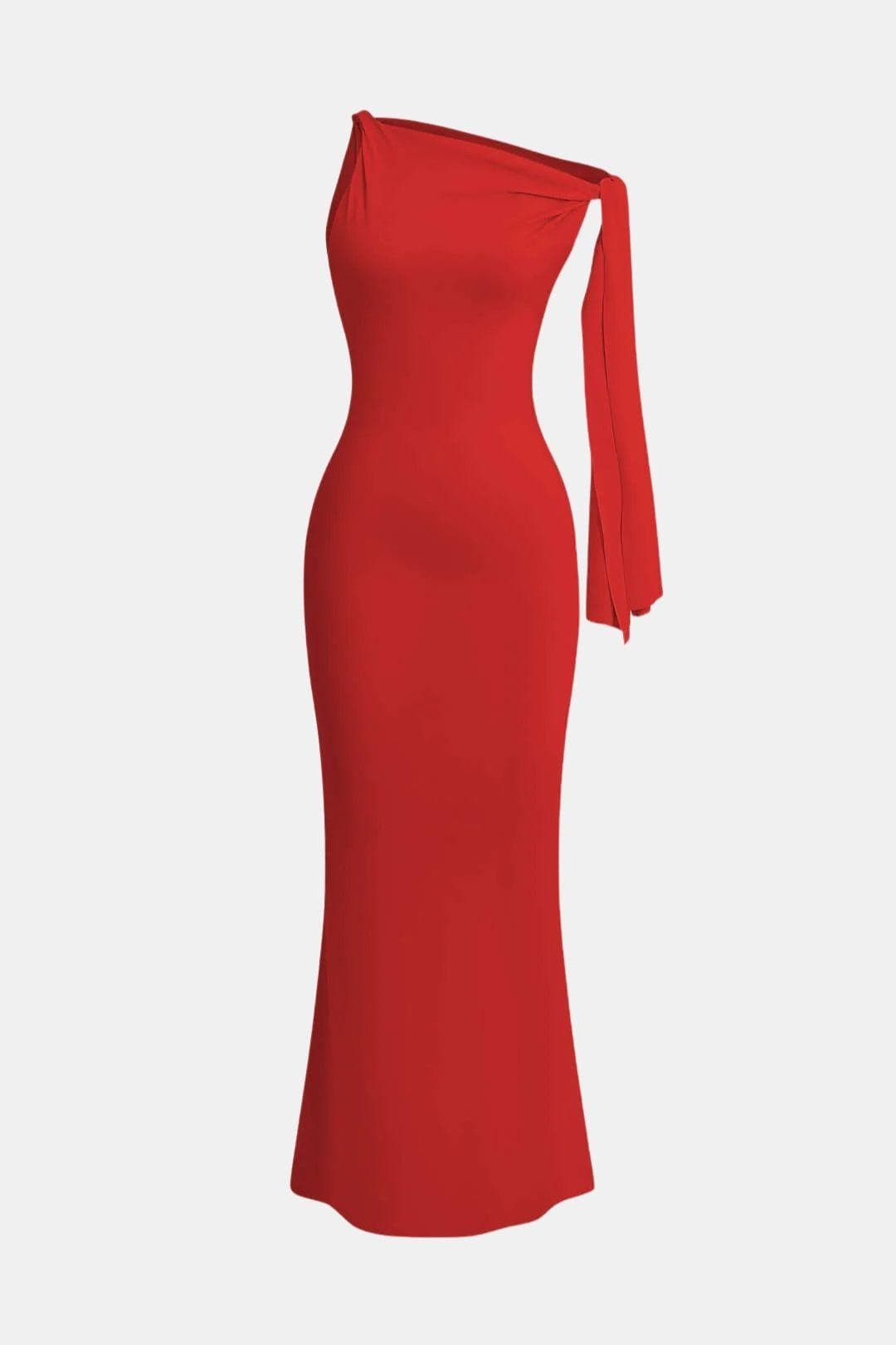 Grace - Elegant Women's Wedding Guest Dress with One-Shoulder Neckline and Maxi Fit
