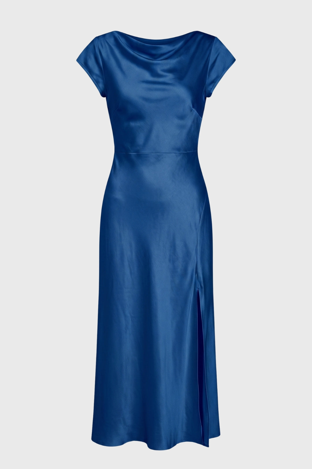 Midi Dress Women - Cowl Neck Cap Sleeve | Side Slit Twist Back