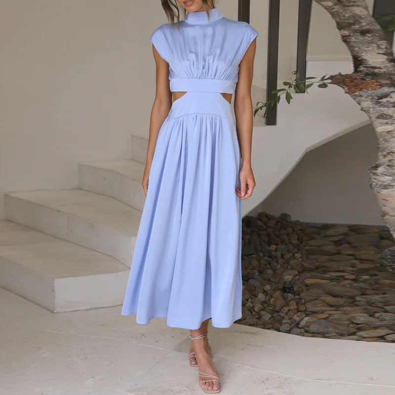 Olivia - Flowy Women's Wedding Guest Dress with Cutout Waist and Mock Neck