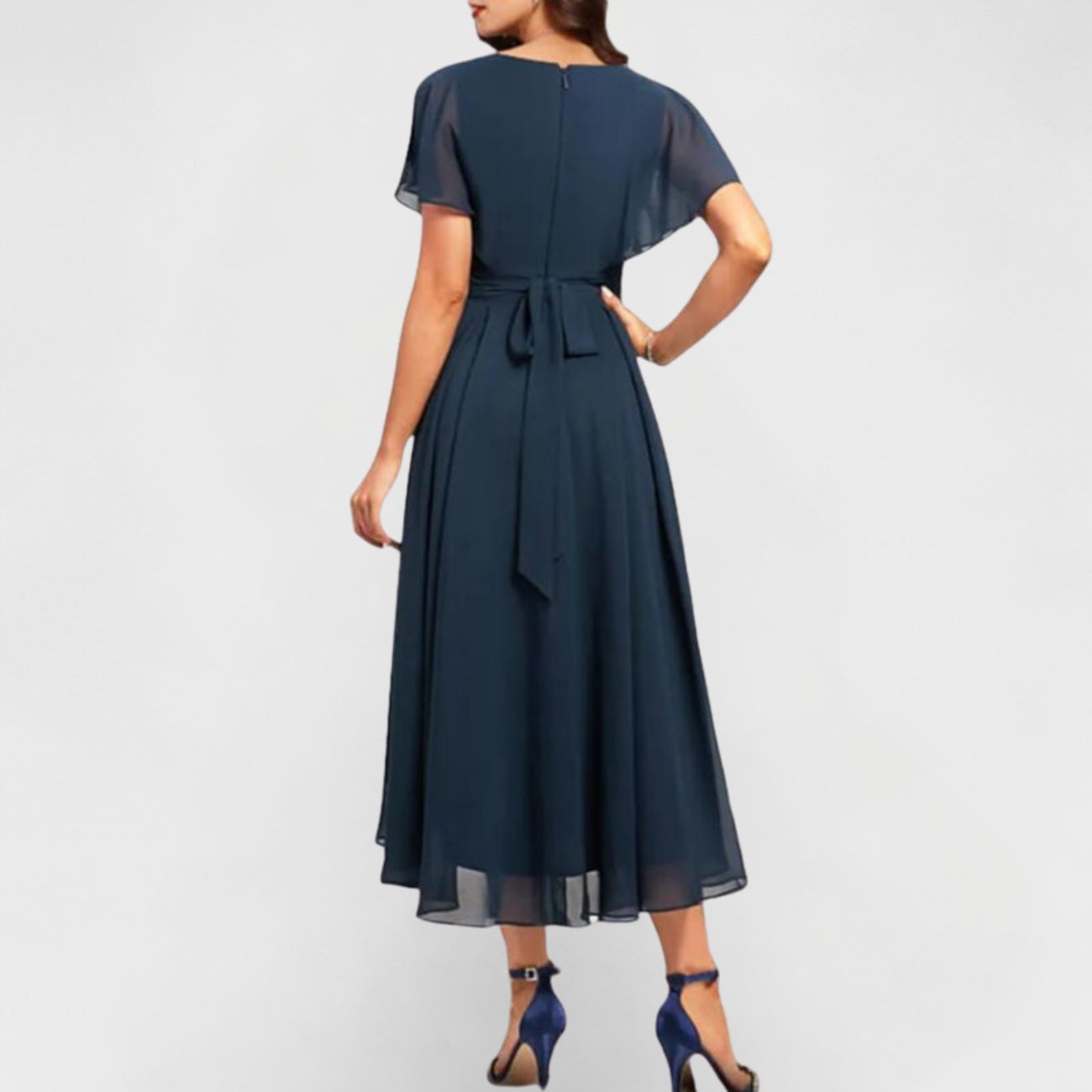 Zoe - Elegant Women's Wedding Guest Dress with Flutter Sleeves and Hi-Low Hem