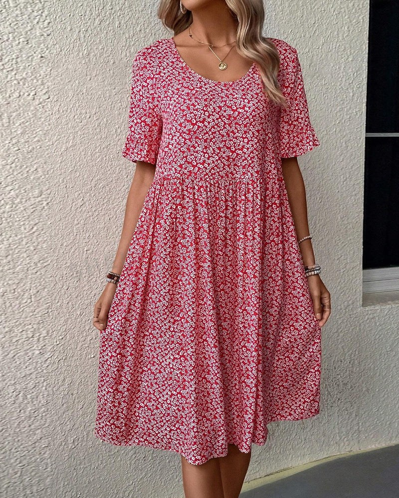 Olivia - Flowy Women's Wedding Guest Dress with Floral Print and Tiered Skirt
