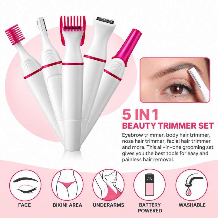 5-in-1 Rechargeable Epilator | Multi-Attachment Hair Removal System | Waterproof Design