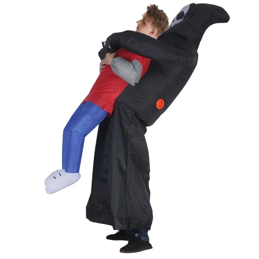 Adult Inflatable Ghost Costume | Black Robe &amp; Ghost Mask | Unisex Halloween Outfit