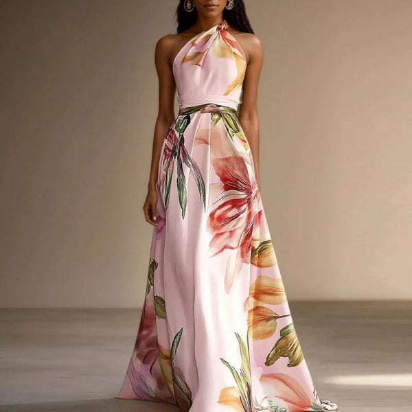 Amelia - Romantic Women's Wedding Guest Dress with Halter Neck and Tie Belt