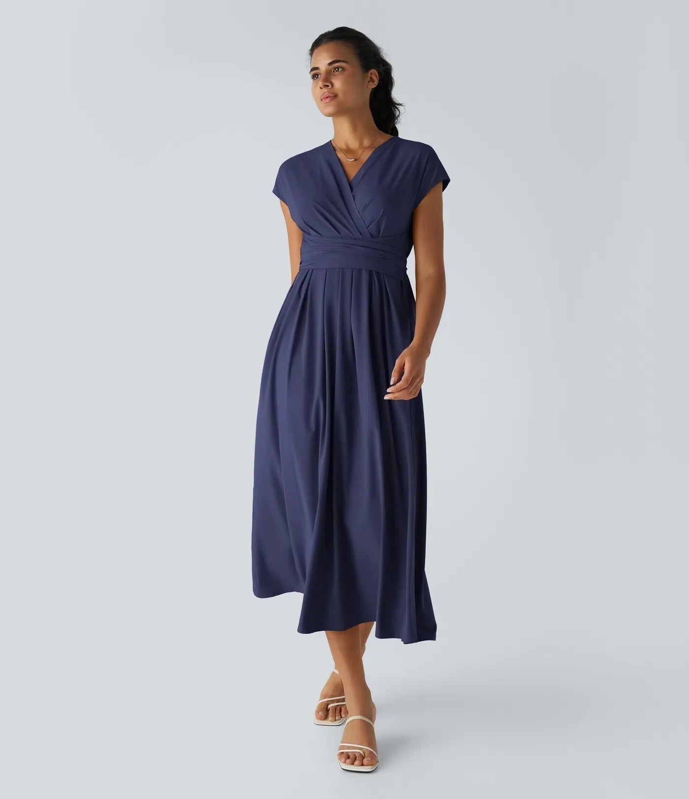 Amelia - Flowy Women's Wedding Guest Dress with Wrap Bodice and Pleated Midi Skirt