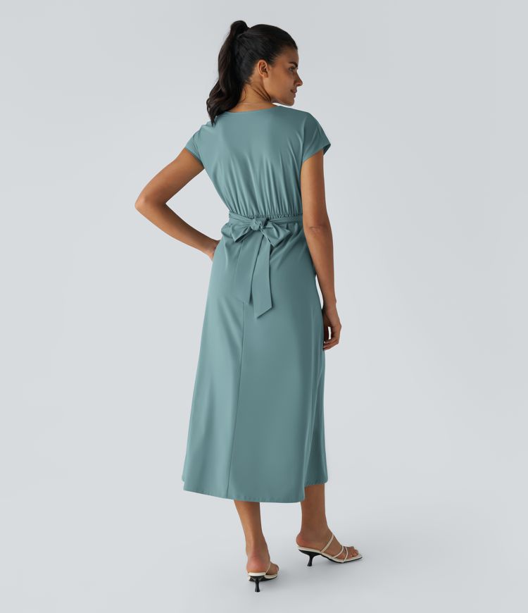 Amelia - Flowy Women's Wedding Guest Dress with Wrap Bodice and Pleated Midi Skirt