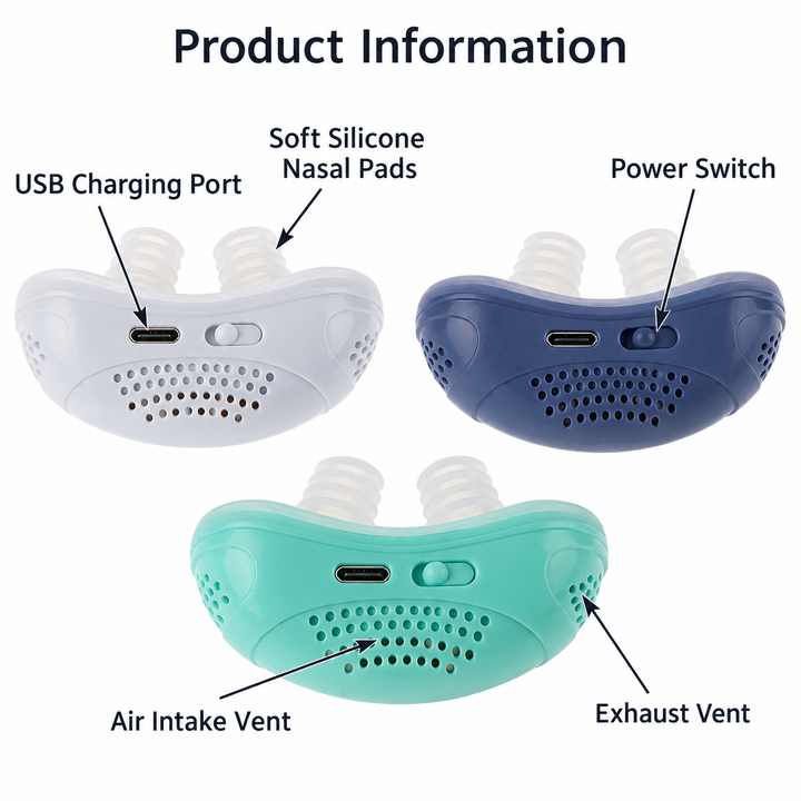 Anti-Snoring Nasal Device | Rechargeable Airflow Support | Compact Travel Design | Soft Silicone Tips