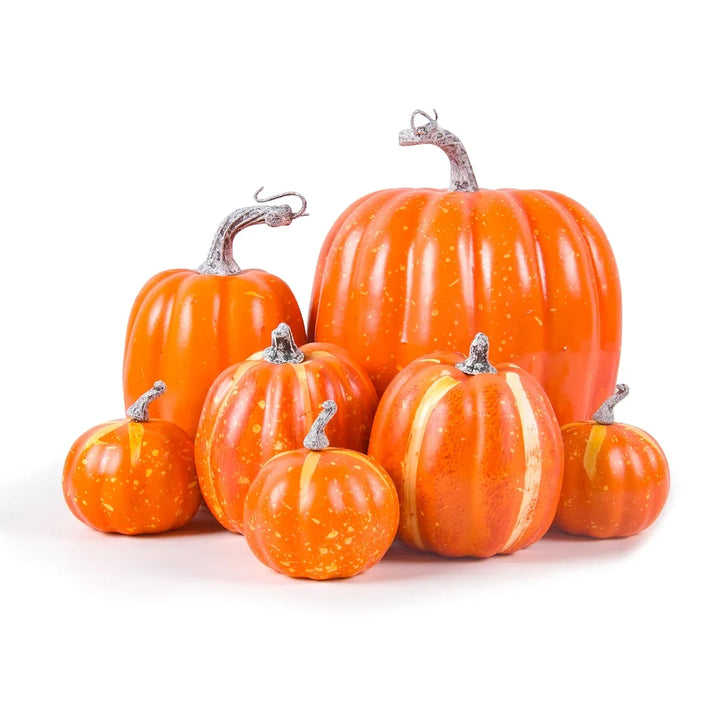 Artificial Pumpkin Set | 7-Piece Fall Decoration Collection | Halloween Table Display
