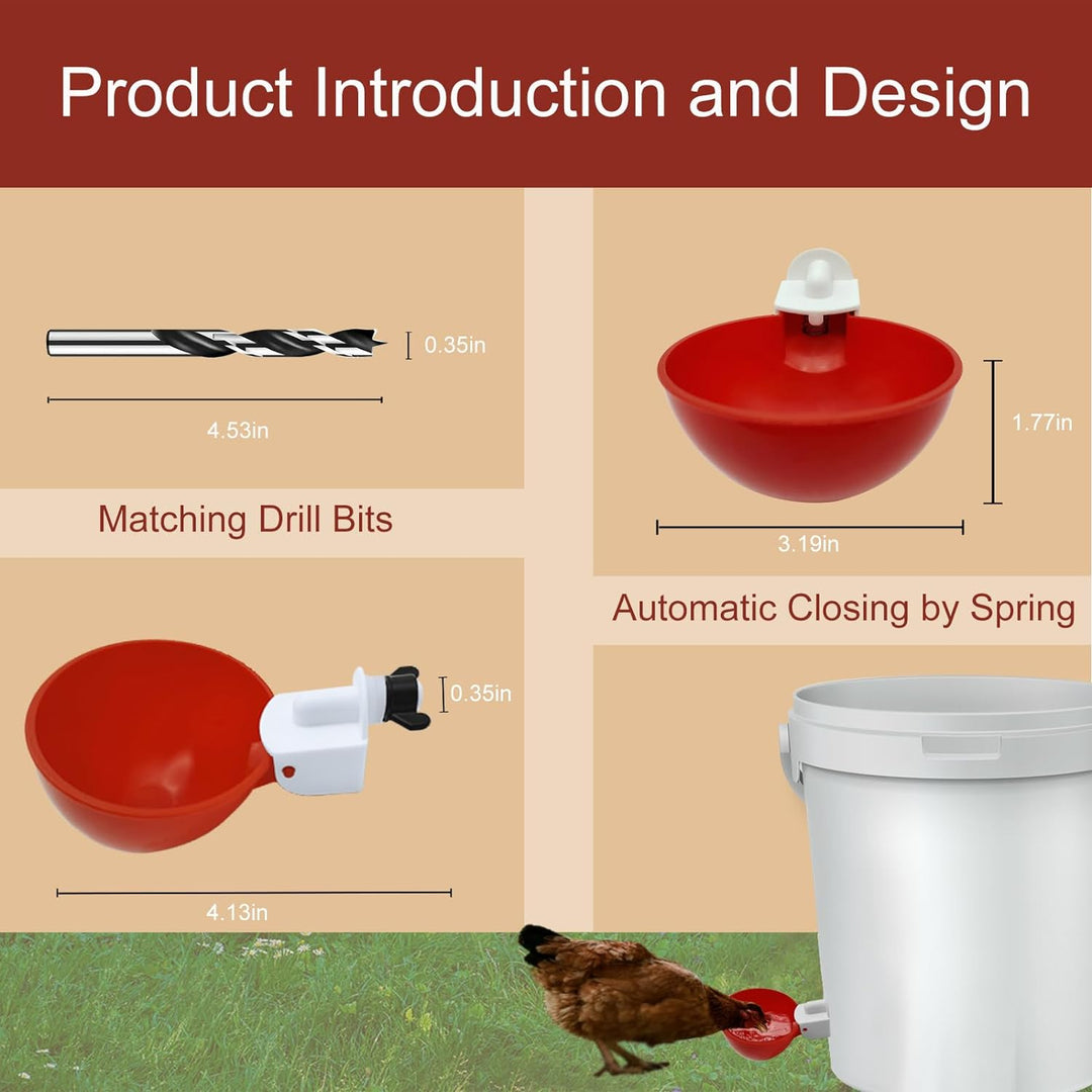 Automatic Chicken Water Cups | Gravity-Fed Poultry Waterer | Leak-Proof PP Drinking Cups | 10 Pack