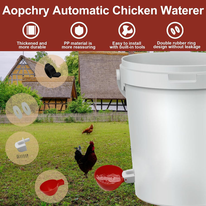 Automatic Chicken Water Cups | Gravity-Fed Poultry Waterer | Leak-Proof PP Drinking Cups | 10 Pack
