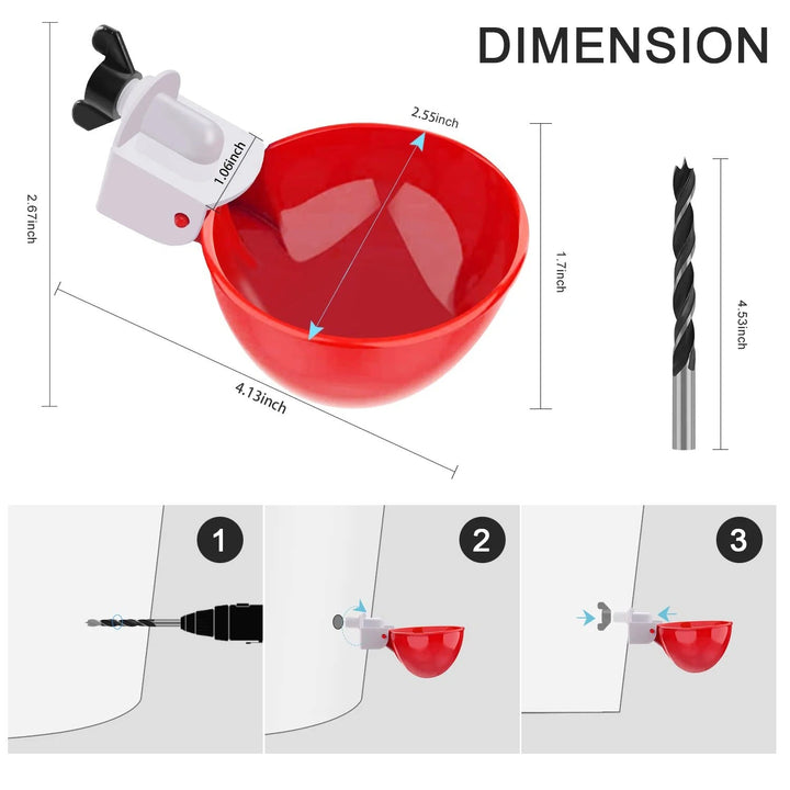 Automatic Chicken Water Cups | Gravity-Fed Poultry Waterer | Leak-Proof PP Drinking Cups | 10 Pack