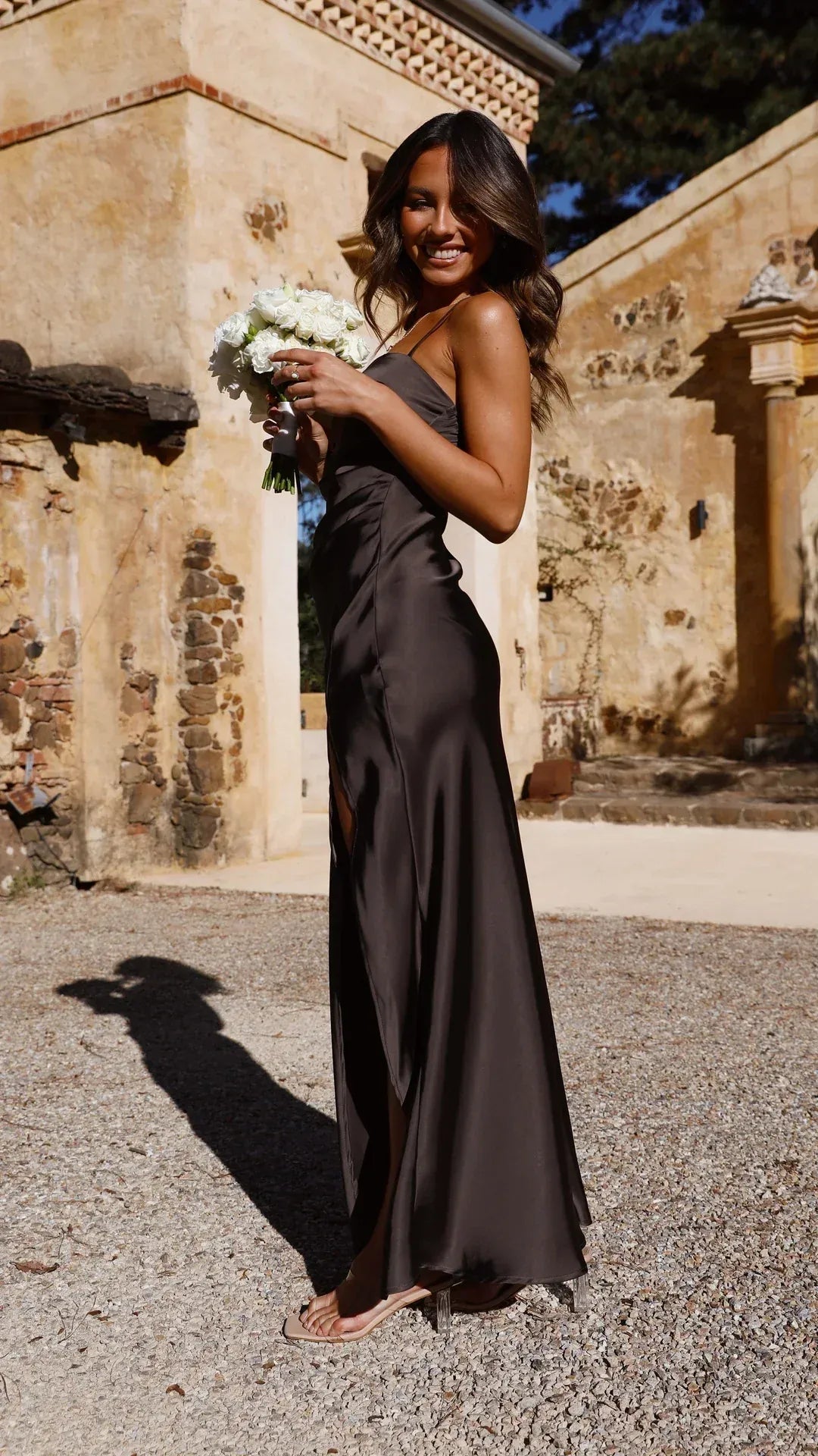 Ava - Elegant Women's Wedding Guest Dress with Spaghetti Straps and Thigh Slit