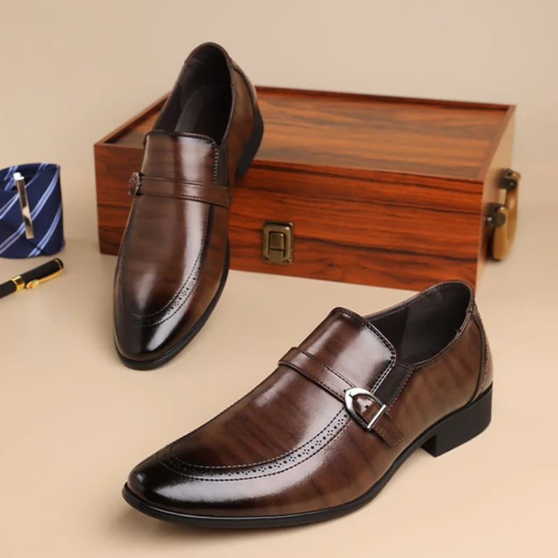 Caleb - Men’s smart slip on loafers for winter with buckle strap and round toe