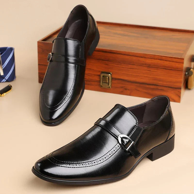 Caleb - Men’s smart slip on loafers for winter with buckle strap and round toe