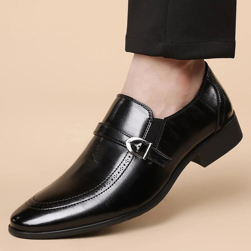 Caleb - Men’s smart slip on loafers for winter with buckle strap and round toe