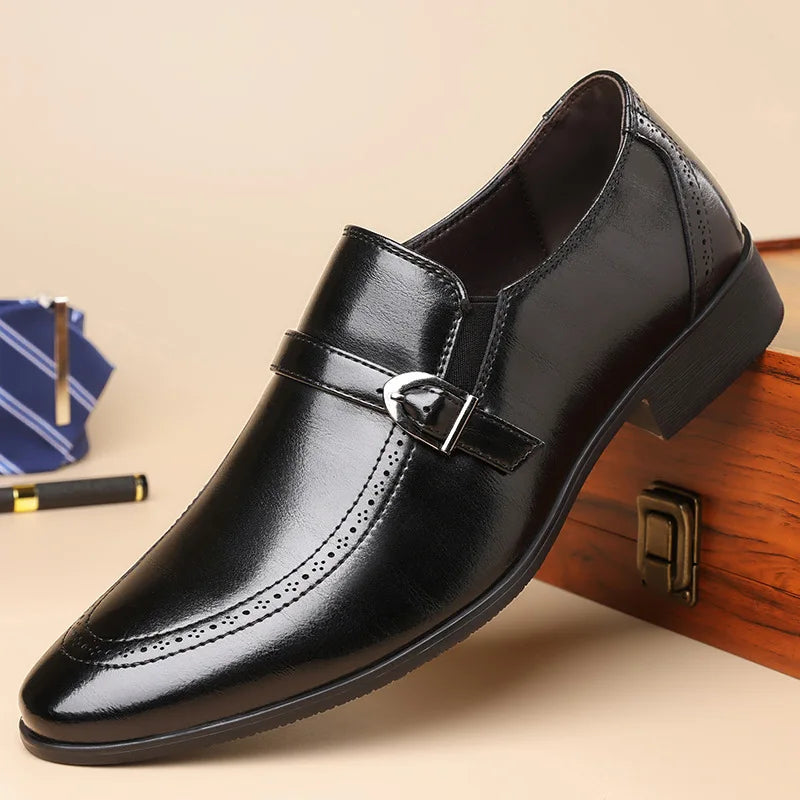 Caleb - Men’s smart slip on loafers for winter with buckle strap and round toe