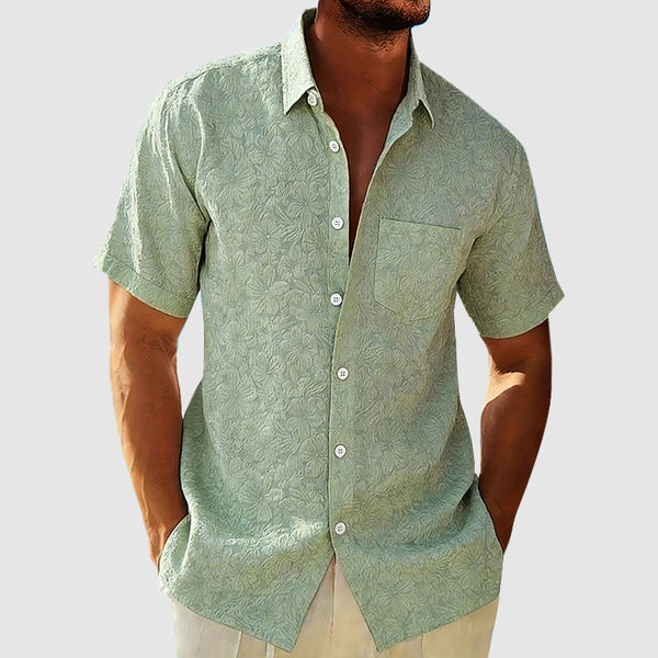 Caleb - Preppy Men's Linen Shirt with Short Sleeves and Chest Pocket