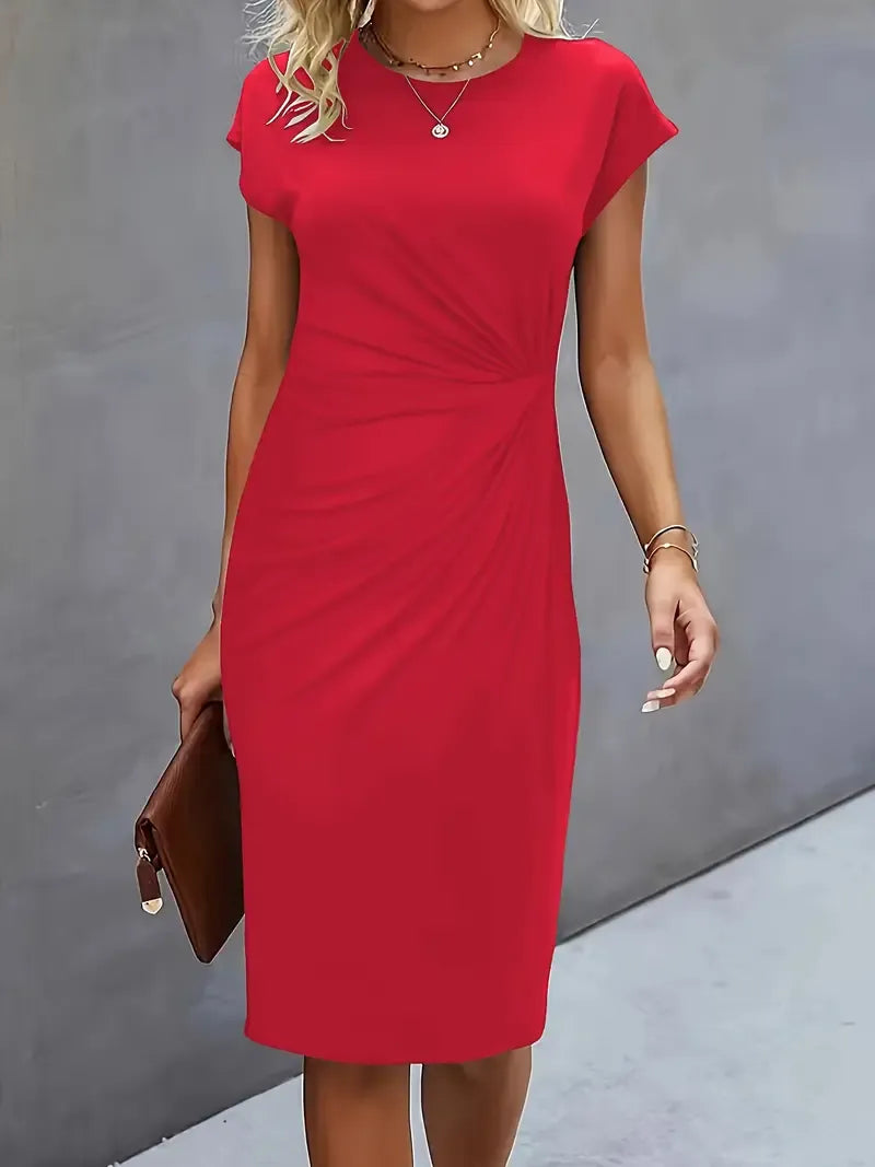 Charlotte - Elegant Women's Wedding Guest Dress with Ruched Waist and Cap Sleeves