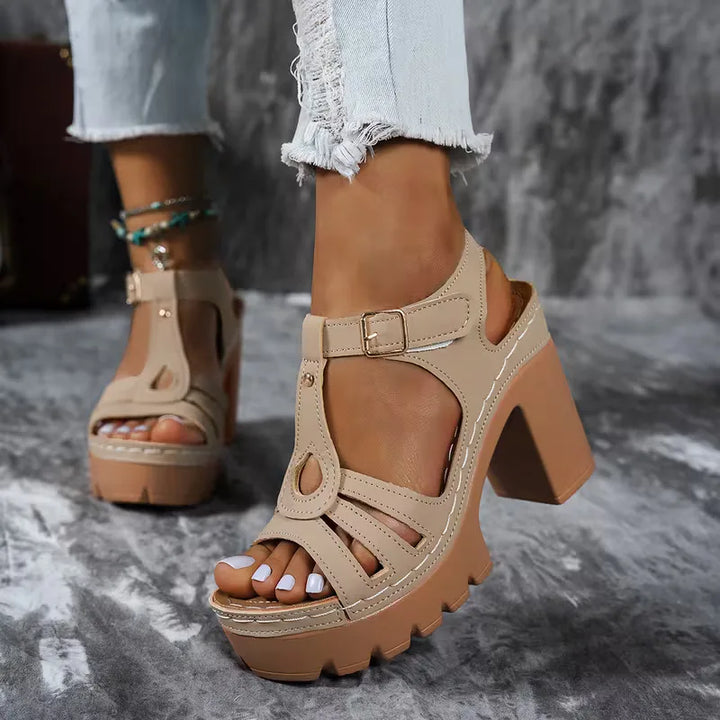 Chloe - Orthopedic Sandals for Women with Chunky Block Heel and Cutout Platform Sole