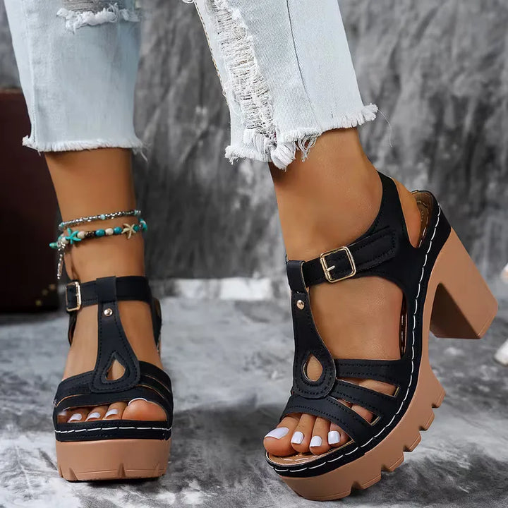 Chloe - Orthopedic Sandals for Women with Chunky Block Heel and Cutout Platform Sole