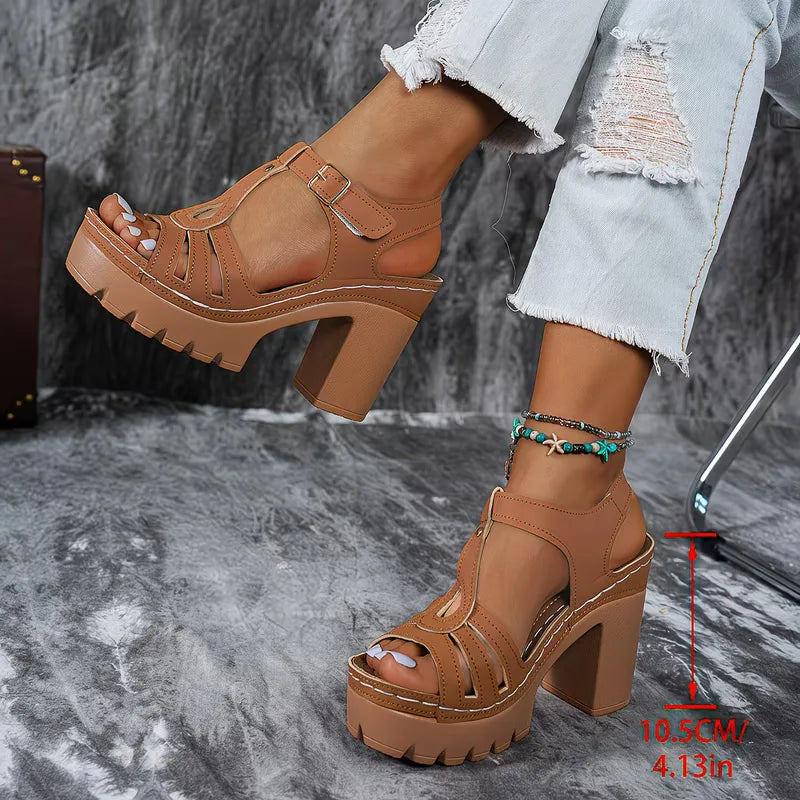 Chloe - Orthopedic Sandals for Women with Chunky Block Heel and Cutout Platform Sole
