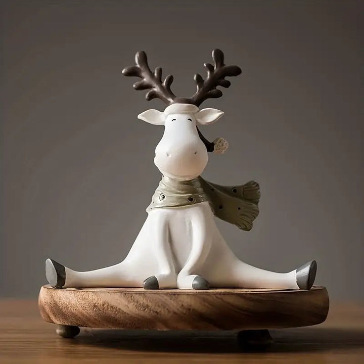 Christmas Reindeer Figurine | Handcrafted Winter Decoration with Festive Scarf | Indoor Holiday Decor