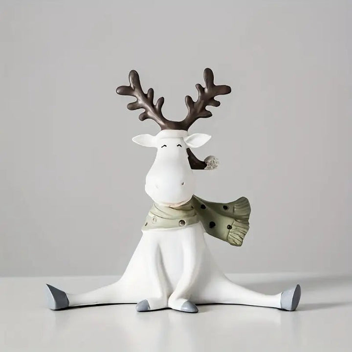 Christmas Reindeer Figurine | Handcrafted Winter Decoration with Festive Scarf | Indoor Holiday Decor