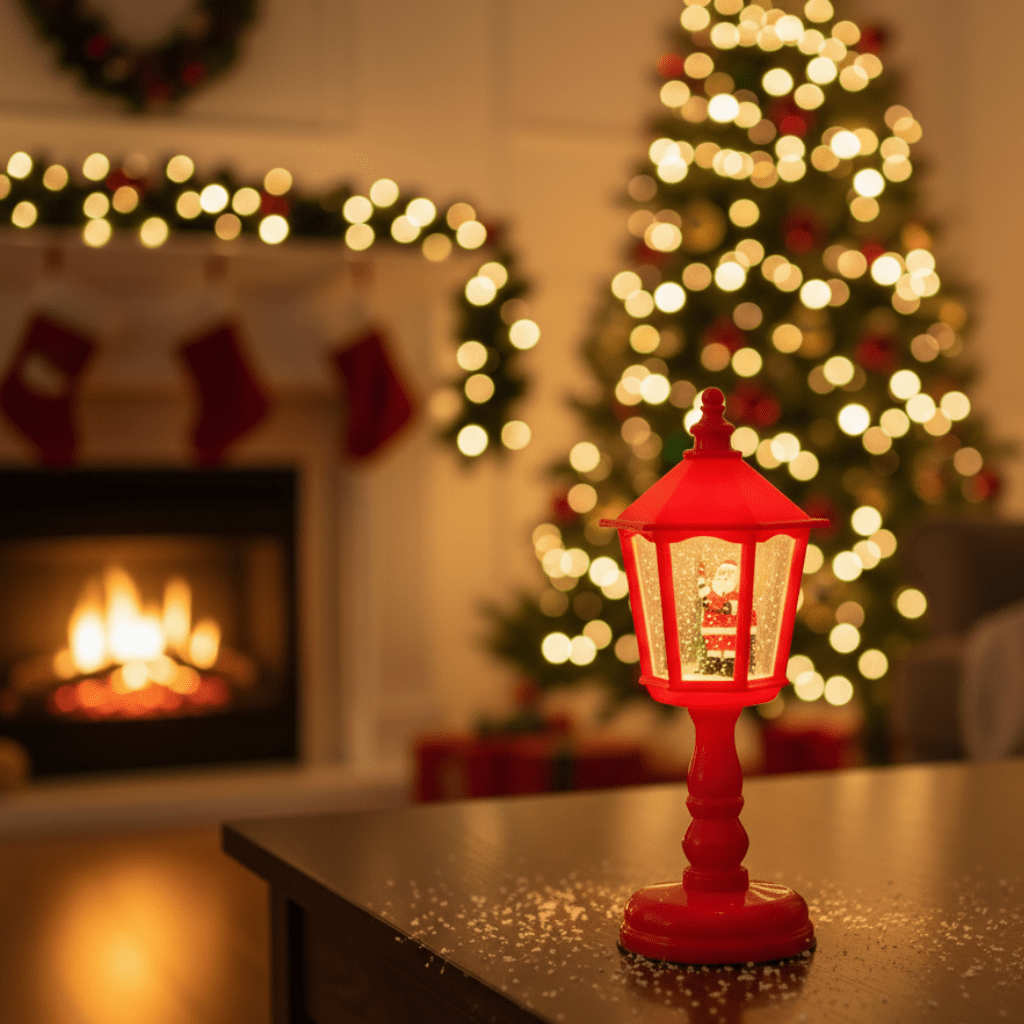 Christmas Snow Globe Lantern | Swirling Snow Effect &amp; Warm White LED Light | USB or Battery Powered