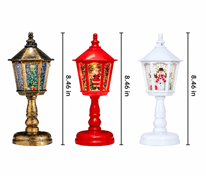 Christmas Snow Globe Lantern | Swirling Snow Effect &amp; Warm White LED Light | USB or Battery Powered