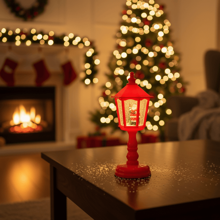 Christmas Snow Globe Lantern | Swirling Snow Effect &amp; Warm White LED Light | USB or Battery Powered