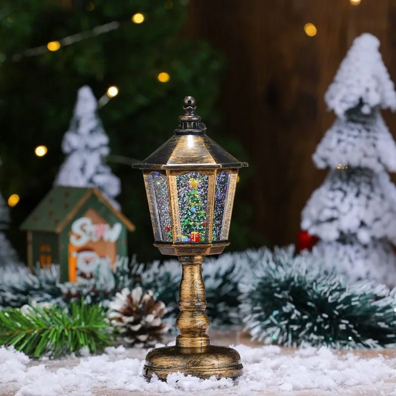 Christmas Snow Globe Lantern | Swirling Snow Effect &amp; Warm White LED Light | USB or Battery Powered