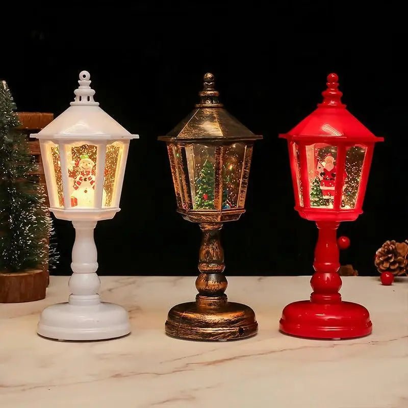 Christmas Snow Globe Lantern | Swirling Snow Effect &amp; Warm White LED Light | USB or Battery Powered