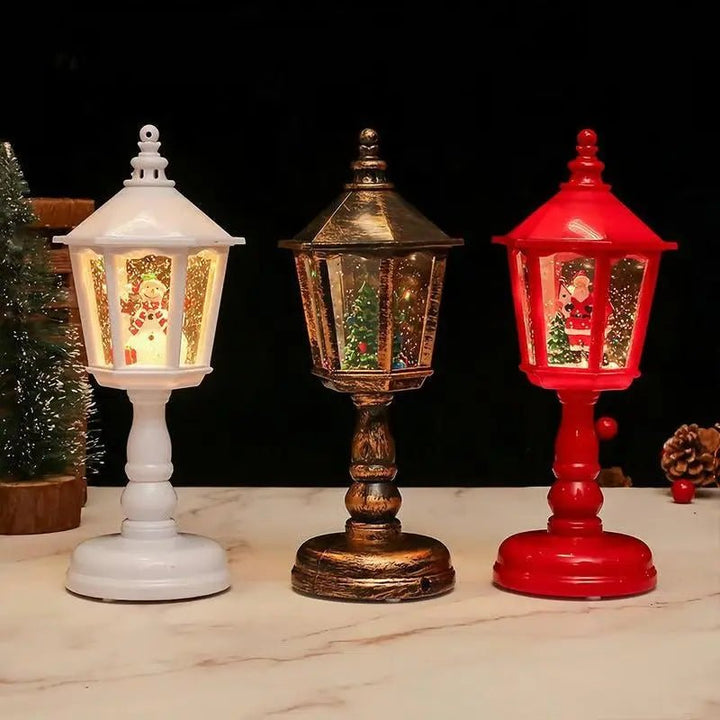 Christmas Snow Globe Lantern | Swirling Snow Effect &amp; Warm White LED Light | USB or Battery Powered