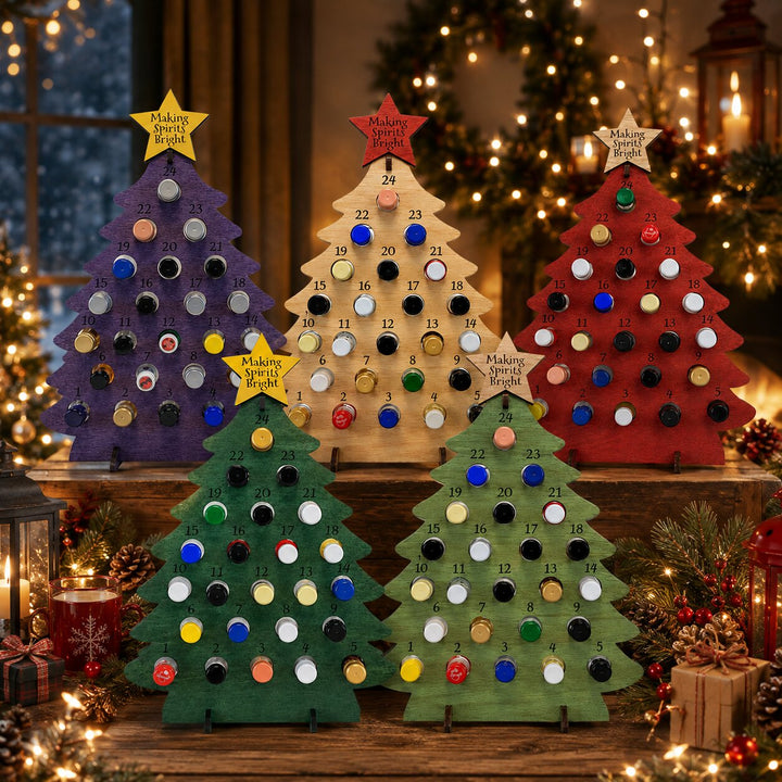 Christmas Tree Bottle Advent Calendar | Wooden Mini Bottle Holder | 24 Slots for Holiday Countdown