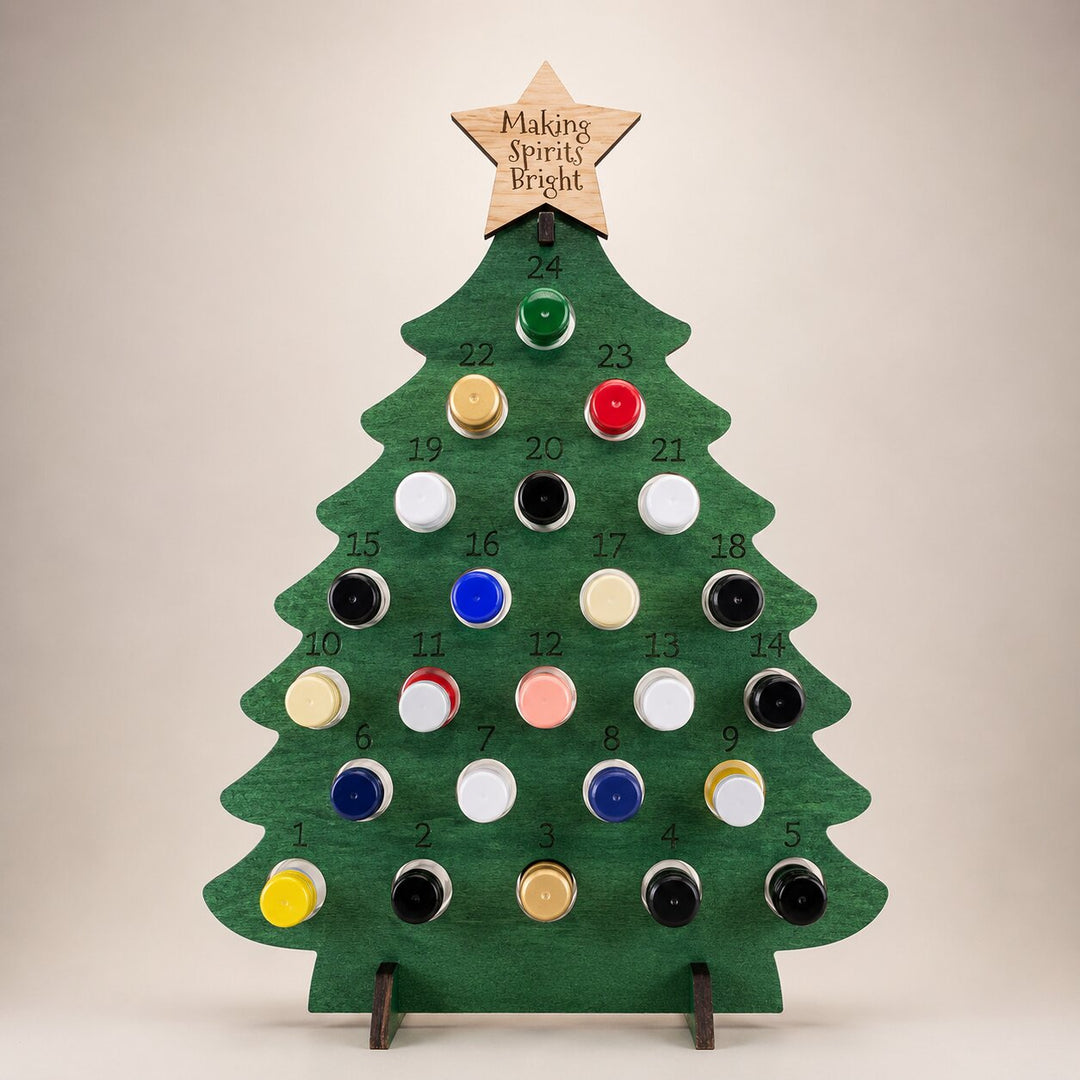 Christmas Tree Bottle Advent Calendar | Wooden Mini Bottle Holder | 24 Slots for Holiday Countdown
