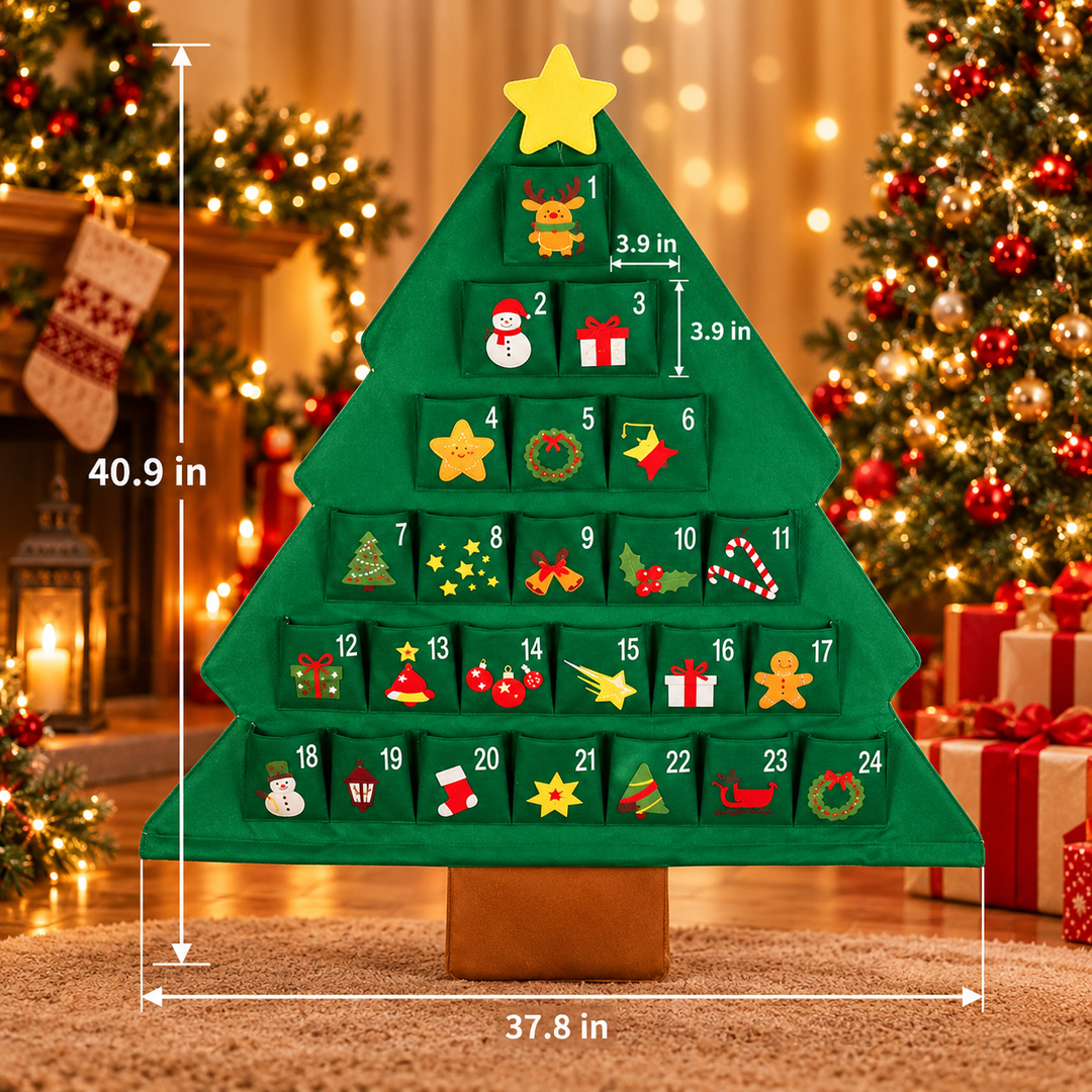 Christmas Tree Fillable Advent Calendar | 24 Reusable Pockets | Personalized Holiday Countdown