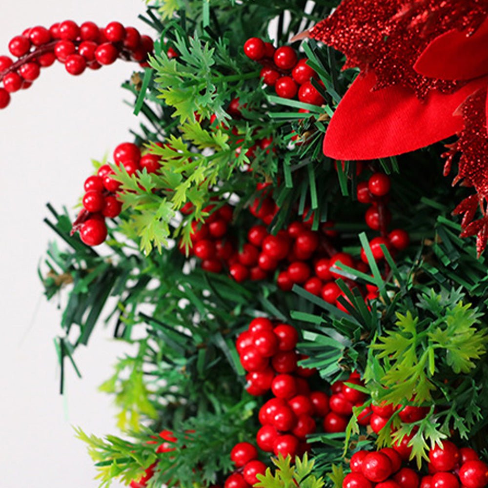 Christmas Wreath with LED Lantern | Festive Greenery &amp; Decorative Ornaments | Battery-Powered Holiday Decor