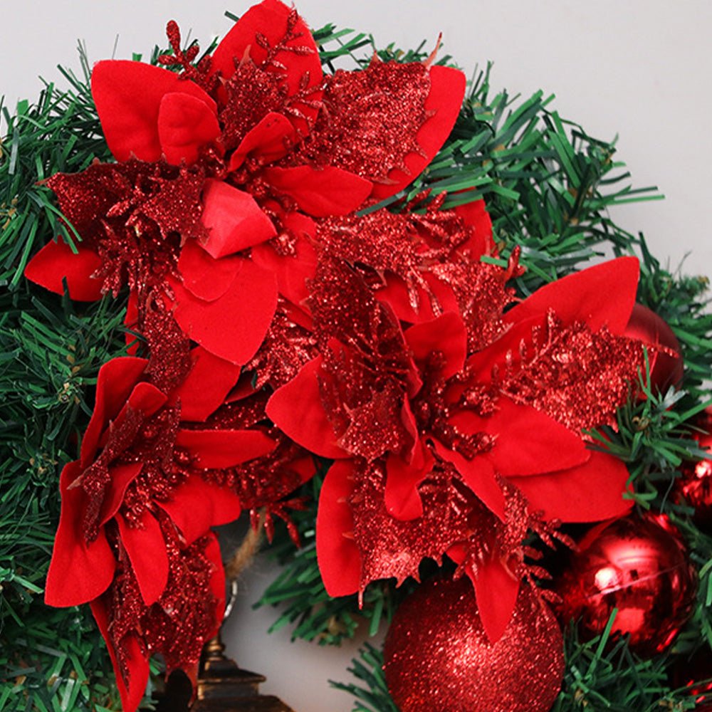 Christmas Wreath with LED Lantern | Festive Greenery &amp; Decorative Ornaments | Battery-Powered Holiday Decor