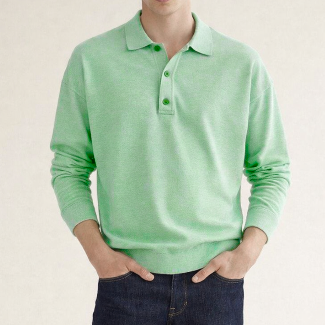 Cole - Men’s casual polo shirt with long sleeve and knitted button placket