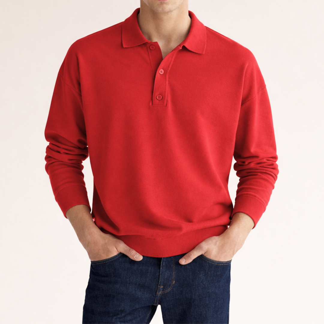 Cole - Men’s casual polo shirt with long sleeve and knitted button placket