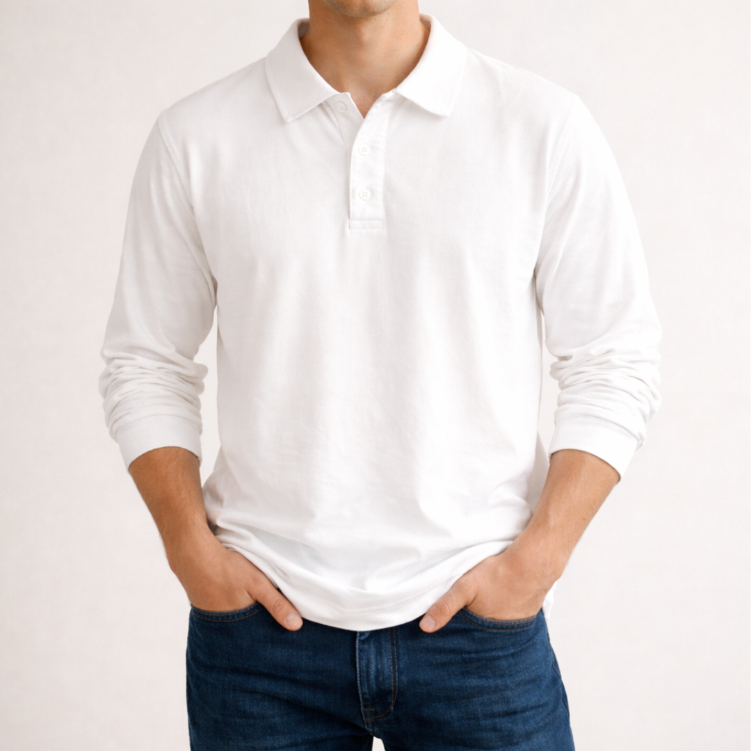 Cole - Men’s casual polo shirt with long sleeve and knitted button placket