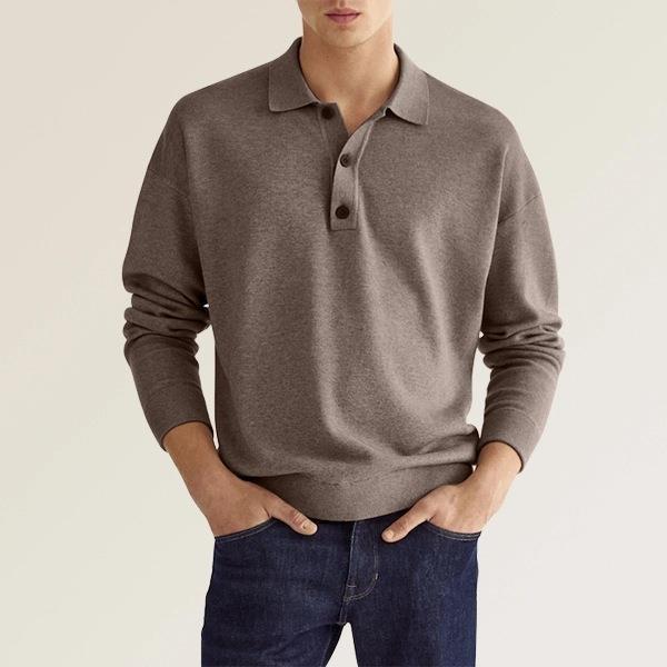 Cole - Men’s casual polo shirt with long sleeve and knitted button placket