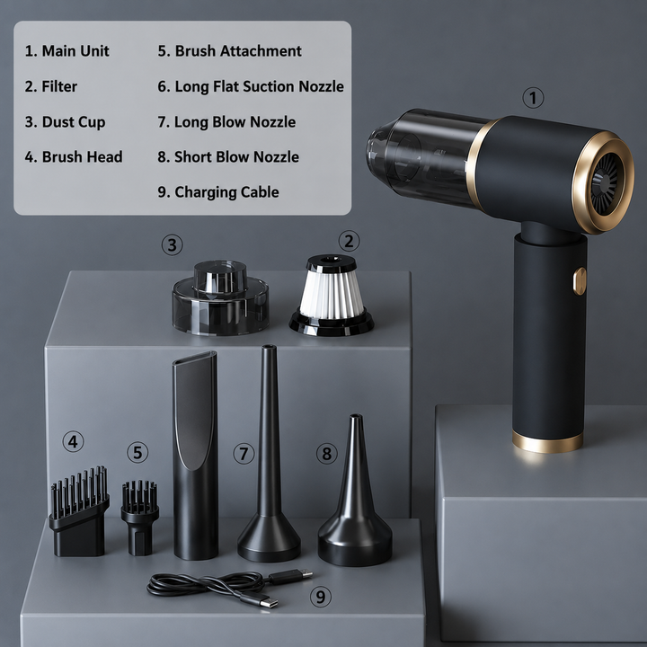 Cordless Handheld Vacuum &amp; Air Blower | USB-C Rechargeable Mini Cleaner | Portable Dust Cleaner for Car &amp; Desk