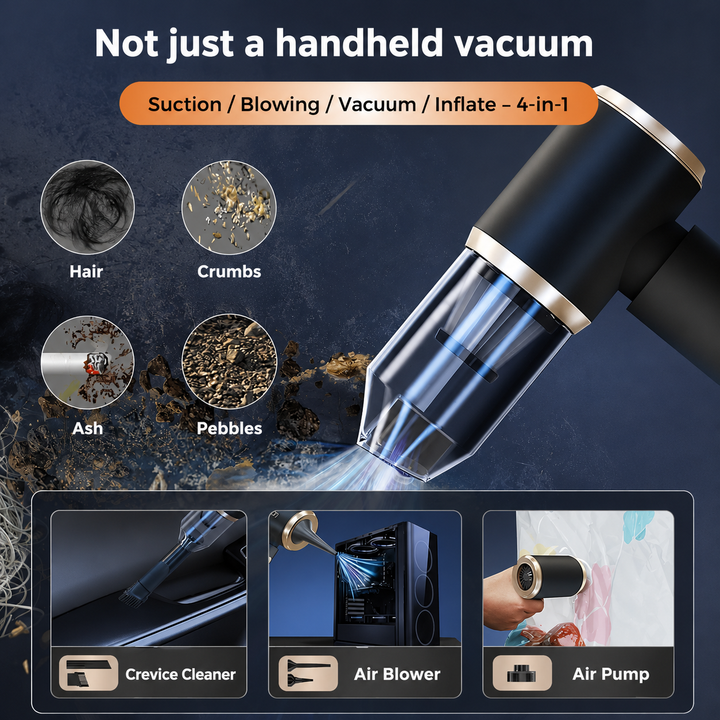 Cordless Handheld Vacuum &amp; Air Blower | USB-C Rechargeable Mini Cleaner | Portable Dust Cleaner for Car &amp; Desk