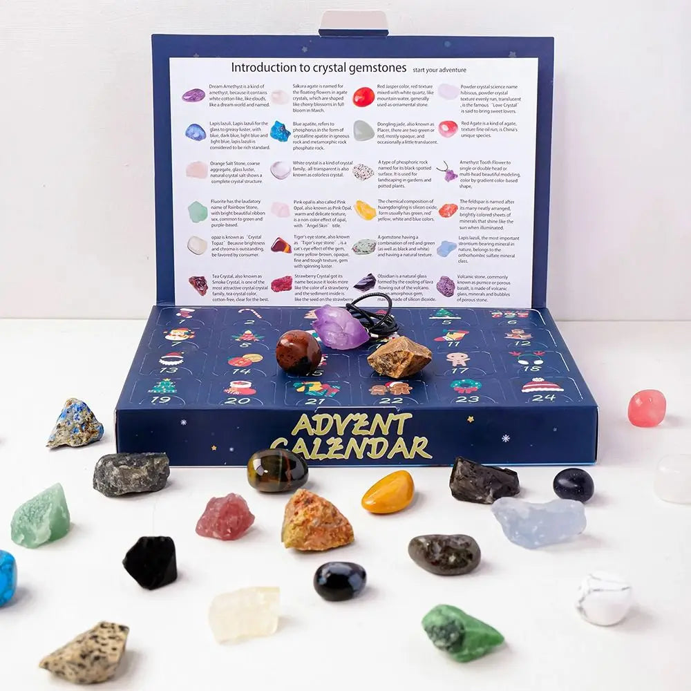 Crystal Advent Calendar | 24 Natural Crystal Surprises | Holiday Countdown Gift Set