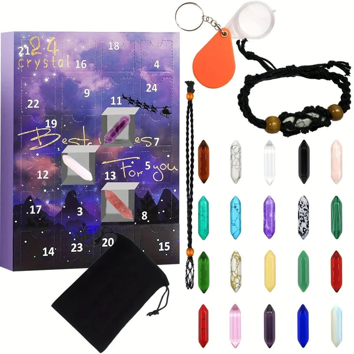 Crystal Advent Calendar | 24 Natural Gemstones | Christmas Countdown Collector Set