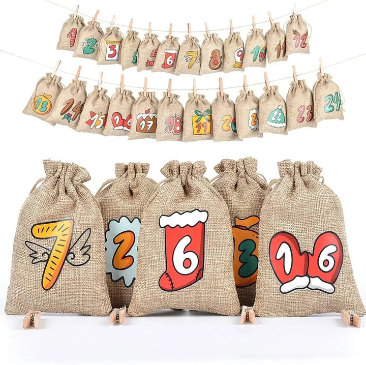 DIY Jute Advent Calendar | 24 Fillable Pockets | Christmas Countdown Wall Hanging