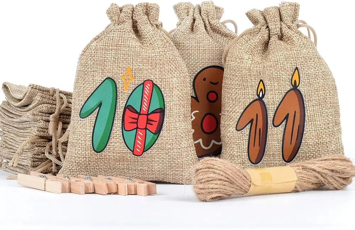 DIY Jute Advent Calendar | 24 Fillable Pockets | Christmas Countdown Wall Hanging