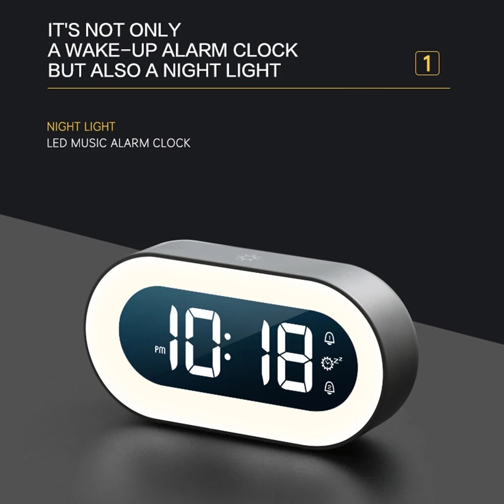 Digital Alarm Clock with Night Light | Dimmable LED Display | USB-C Rechargeable &amp; 1500mAh Battery