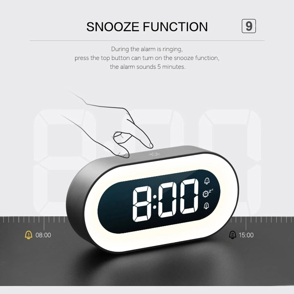 Digital Alarm Clock with Night Light | Dimmable LED Display | USB-C Rechargeable &amp; 1500mAh Battery